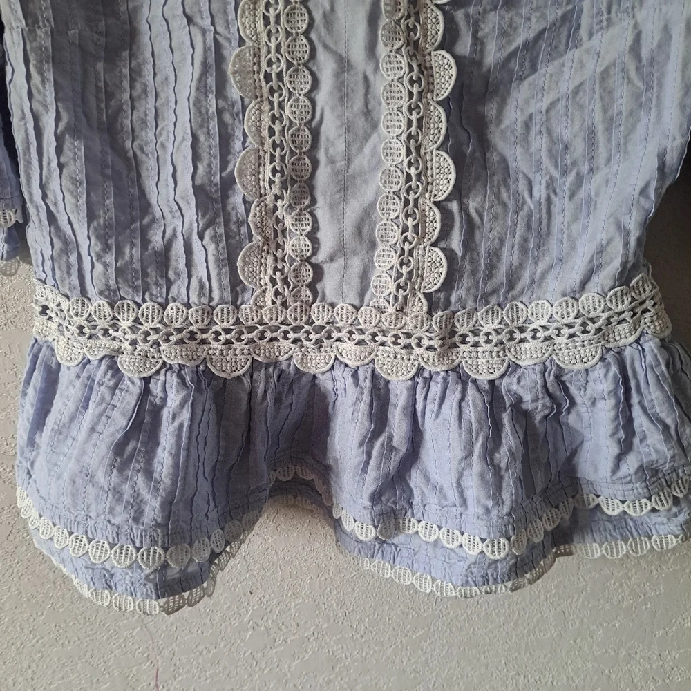 J. Crew Light Blue Lace Trimmed Short Sleeve Top - Picture 5 of 9